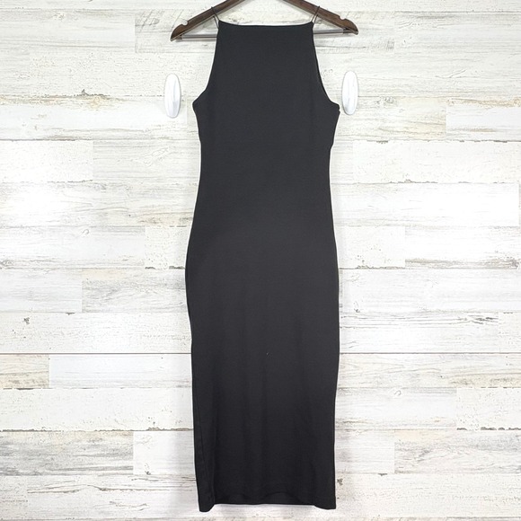 Zara Black Sleeveless Halter Neck Midi Bodycon Dress Stretch Womens Medium - Picture 3 of 13